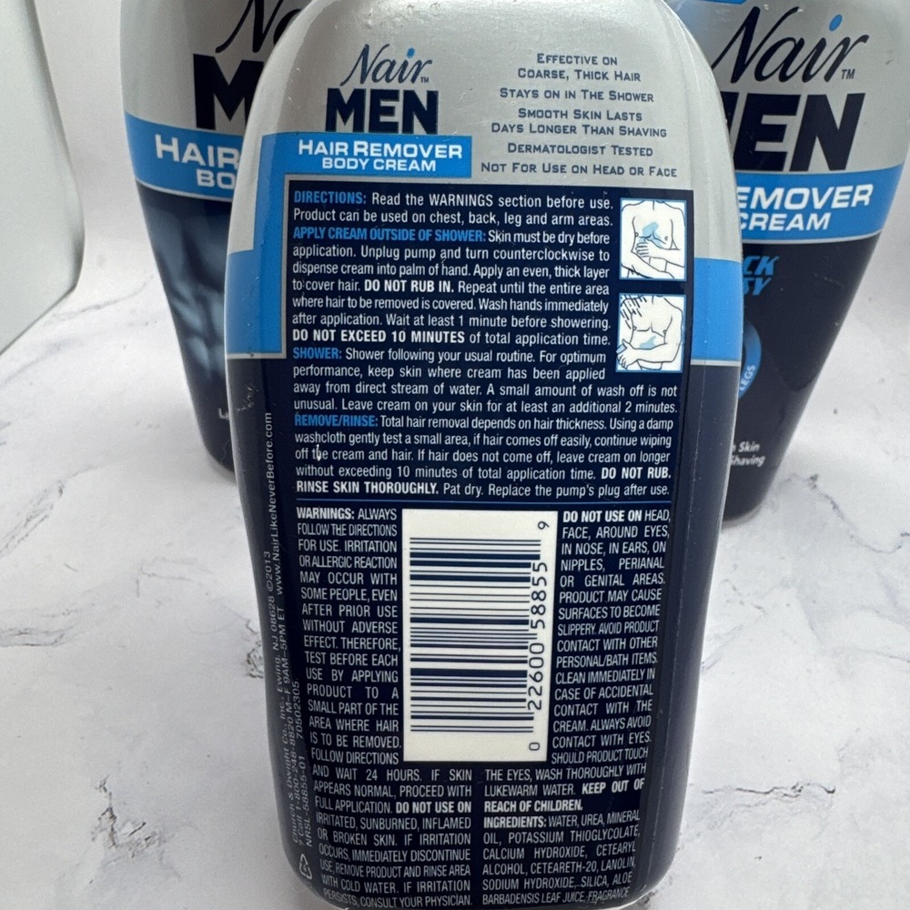 5 Nair Men Hair Removal Body Cream 13 oz (368 g) Each Lot, 1 With Pump - Picture 3 of 4